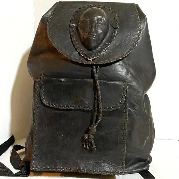 Handcrafted African unisex black leather backpack main image 5